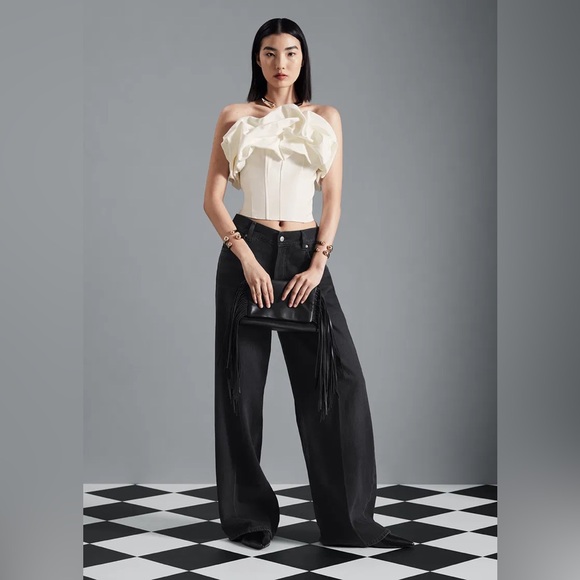 & Other Stories Ruffled Corset Top in Black Off the Shoulder Party Bustier - Picture 6 of 16